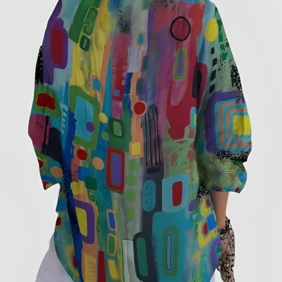 New Abstract Multicolor Button-Down Shirt - Women - Picture 5 of 6